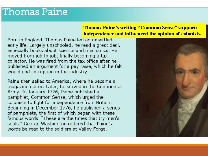 nd 2 Continental Congress Results Thomas Paine’s writing “Common Sense” supports independence and influenced