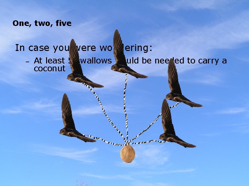 One, two, five In case you were wondering: – At least 5 swallows would