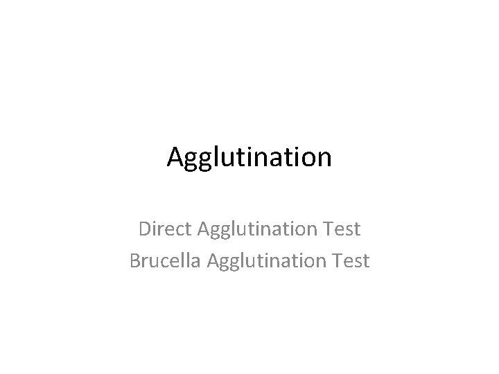 Agglutination Direct Agglutination Test Brucella Agglutination Test 