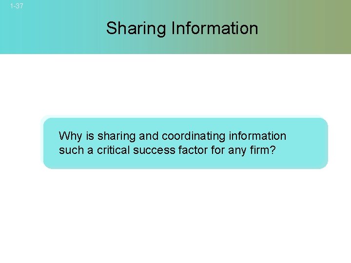 1 -37 Sharing Information Why is sharing and coordinating information such a critical success