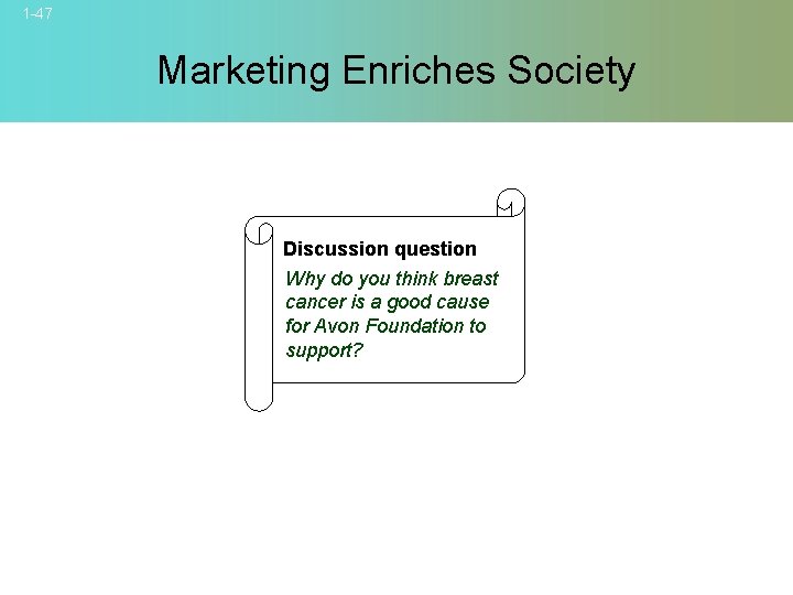 1 -47 Marketing Enriches Society Discussion question Why do you think breast cancer is