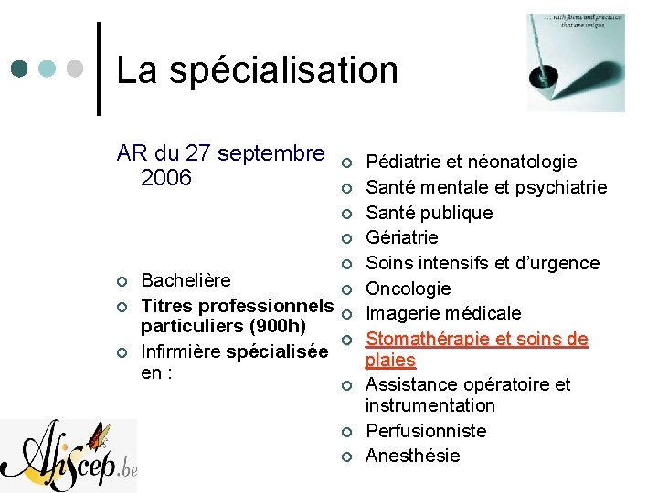La spécialisation AR du 27 septembre 2006 ¢ ¢ ¢ ¢ Bachelière ¢ Titres