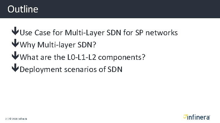 Outline Use Case for Multi-Layer SDN for SP networks Why Multi-layer SDN? What are Outline Use Case for Multi-Layer SDN for SP networks Why Multi-layer SDN? What are
