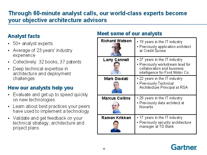 Through 60 -minute analyst calls, our world-class experts become your objective architecture advisors Analyst