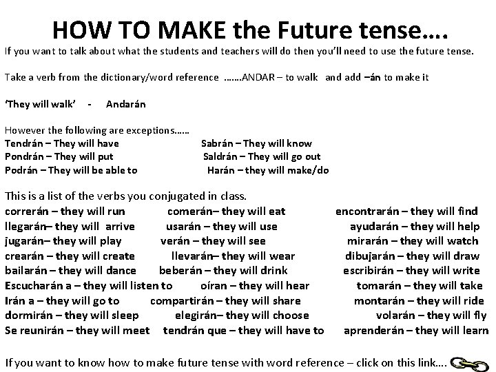HOW TO MAKE the Future tense…. If you want to talk about what the HOW TO MAKE the Future tense…. If you want to talk about what the