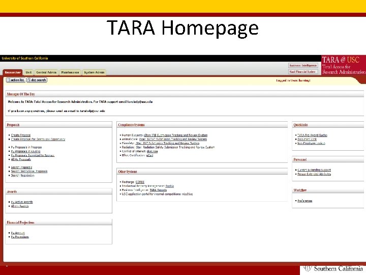 TARA Homepage 9 Total Access for Research Administration : : 2014 : : Confidential TARA Homepage 9 Total Access for Research Administration : : 2014 : : Confidential
