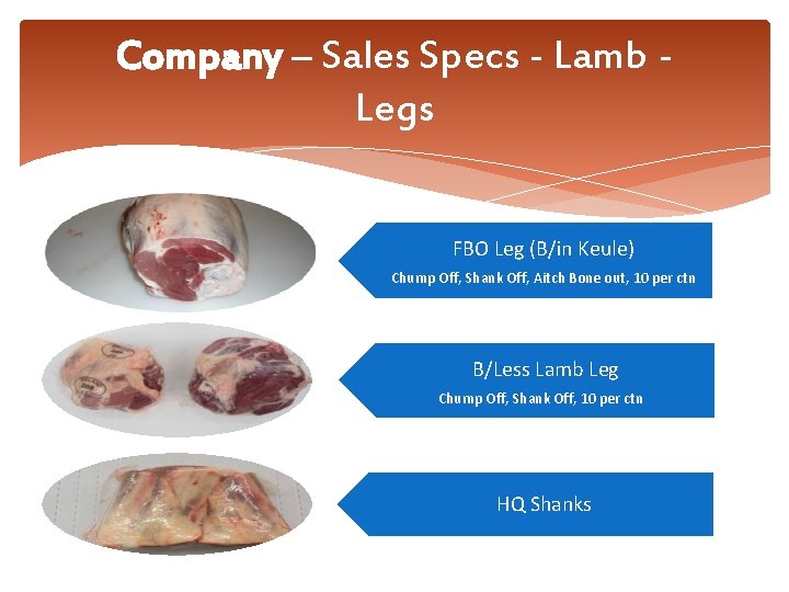 Company – Sales Specs - Lamb Legs FBO Leg (B/in Keule) Chump Off, Shank