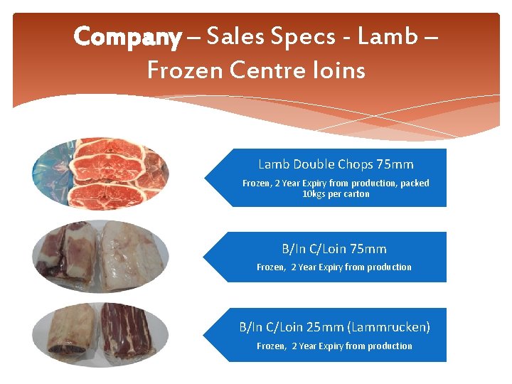 Company – Sales Specs - Lamb – Frozen Centre loins Lamb Double Chops 75