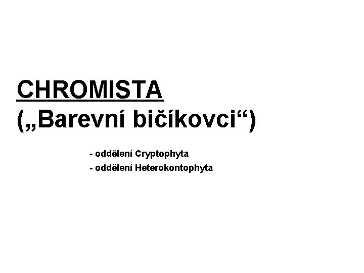 CHROMISTA („Barevní bičíkovci“) - oddělení Cryptophyta - oddělení Heterokontophyta 