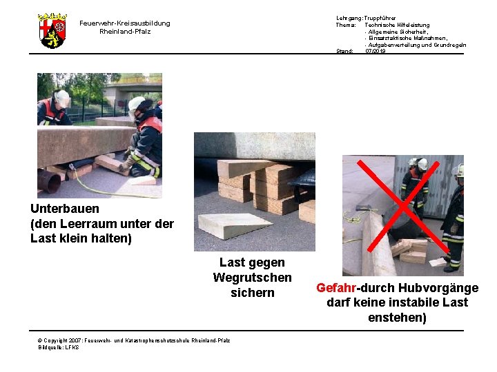 Lehrgang: Truppführer Thema: Technische Hilfeleistung - Allgemeine Sicherheit, - Einsatztaktische Maßnahmen, - Aufgabenverteilung und