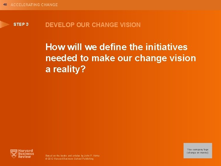 48 STEP 3 DEVELOP OUR CHANGE VISION How will we define the initiatives needed