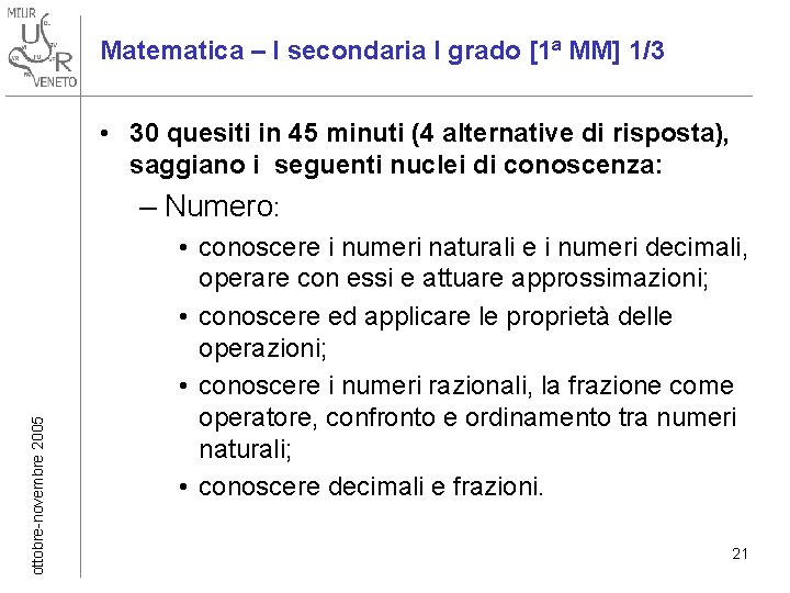 Matematica – I secondaria I grado [1ª MM] 1/3 • 30 quesiti in 45