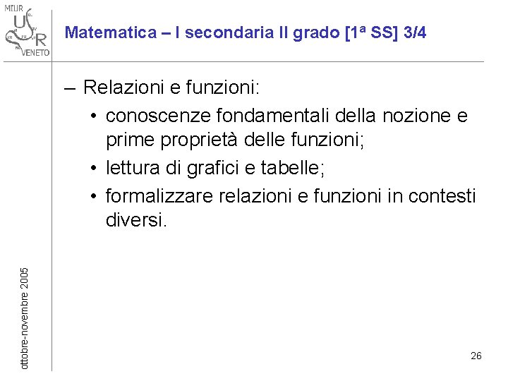 Matematica – I secondaria II grado [1ª SS] 3/4 ottobre-novembre 2005 – Relazioni e