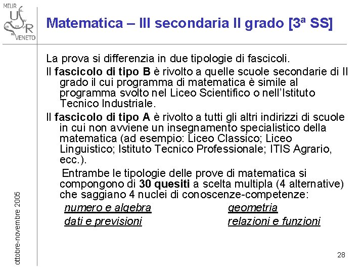 ottobre-novembre 2005 Matematica – III secondaria II grado [3ª SS] La prova si differenzia