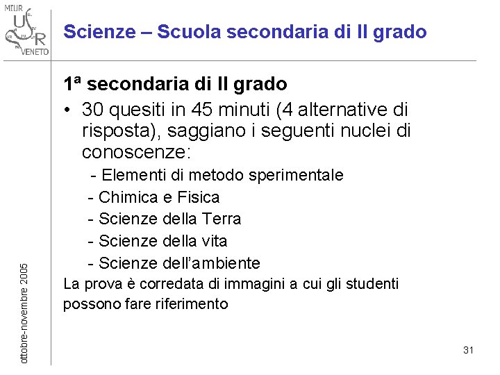 Scienze – Scuola secondaria di II grado ottobre-novembre 2005 1ª secondaria di II grado