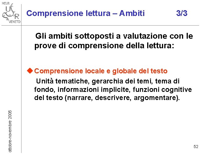 Comprensione lettura – Ambiti 3/3 Gli ambiti sottoposti a valutazione con le prove di Comprensione lettura – Ambiti 3/3 Gli ambiti sottoposti a valutazione con le prove di