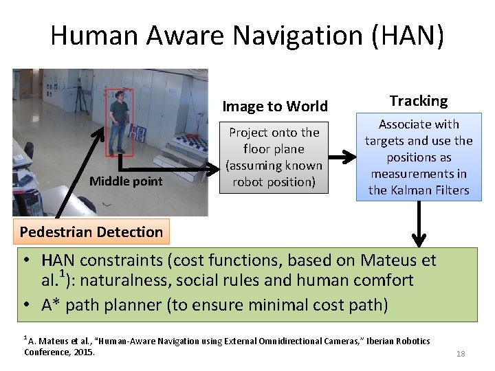 Human Aware Navigation (HAN) Image to World Middle point Project onto the floor plane