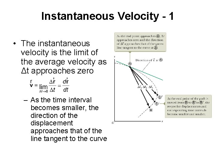 Instantaneous Velocity - 1 • The instantaneous velocity is the limit of the average