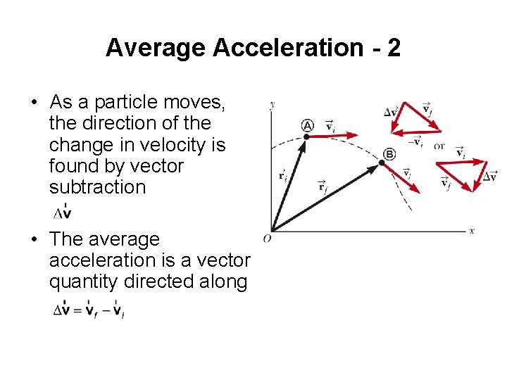 Average Acceleration - 2 • As a particle moves, the direction of the change