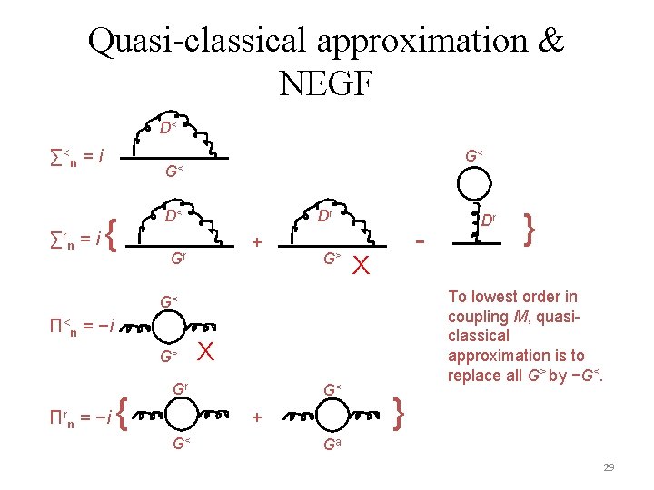 Quasi-classical approximation & NEGF D< ∑< n = i ∑rn = i G< G<