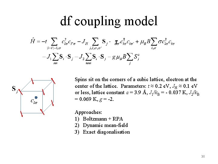 df coupling model Spins sit on the corners of a cubic lattice, electron at