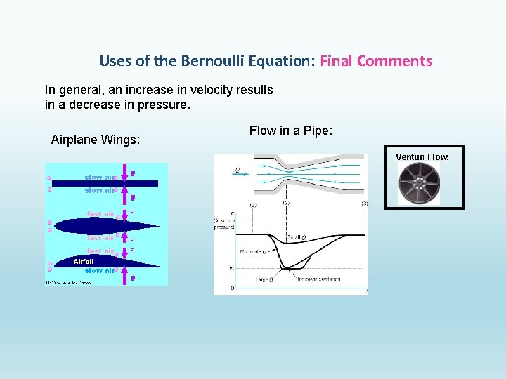 Uses of the Bernoulli Equation: Final Comments In general, an increase in velocity results