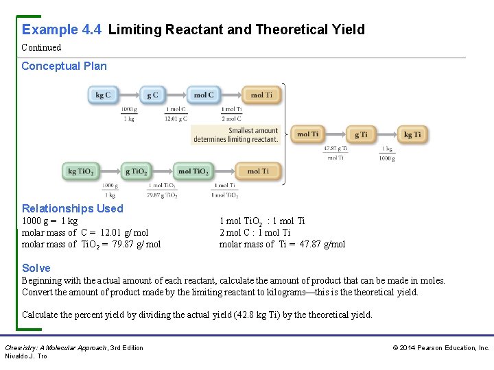 Example 4. 4 Limiting Reactant and Theoretical Yield Continued Conceptual Plan Relationships Used 1000