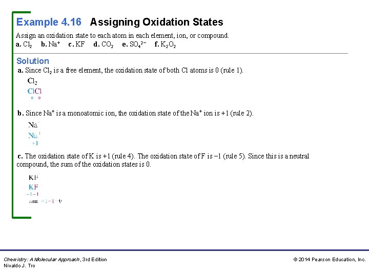 Example 4. 16 Assigning Oxidation States Assign an oxidation state to each atom in