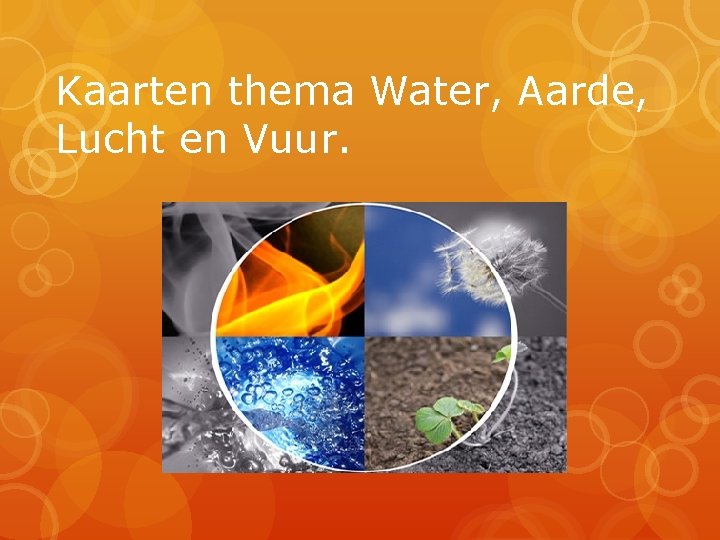 Kaarten thema Water, Aarde, Lucht en Vuur. 