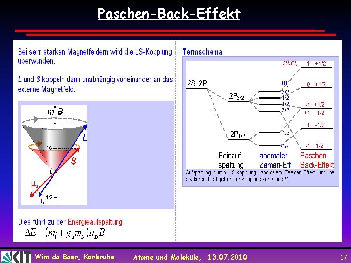 Paschen-Back-Effekt Wim de Boer, Karlsruhe Atome und Moleküle, 13. 07. 2010 17 