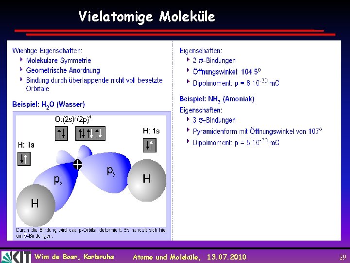 Vielatomige Moleküle Wim de Boer, Karlsruhe Atome und Moleküle, 13. 07. 2010 29 