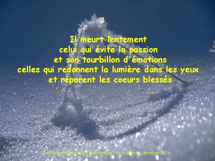 Il meurt lentement celui qui évite la passion et son tourbillon d'émotions celles qui Il meurt lentement celui qui évite la passion et son tourbillon d'émotions celles qui