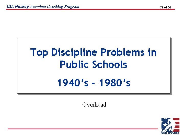 USA Hockey Associate Coaching Program 12 of 54 Top Discipline Problems in Public Schools