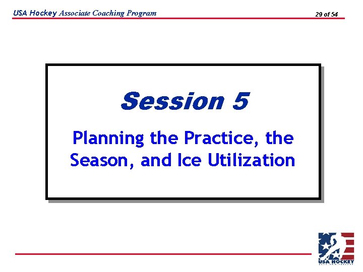 USA Hockey Associate Coaching Program Session 5 Planning the Practice, the Season, and Ice