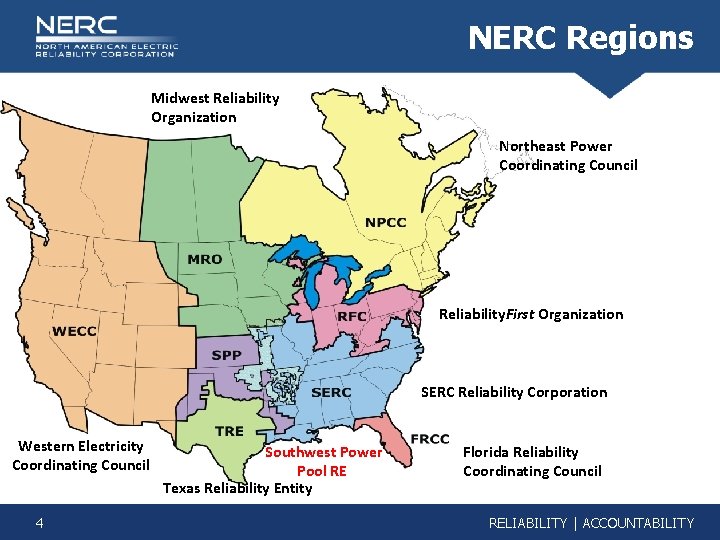 NERC Regions • Florida Reliability Coordinating Council Midwest Reliability Organization Northeast Power Coordinating Council