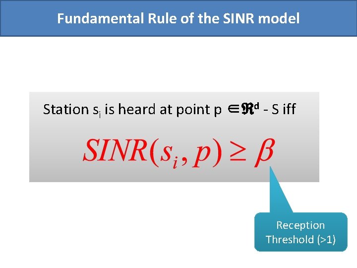 Fundamental Rule of the SINR model Station si is heard at point p ∈