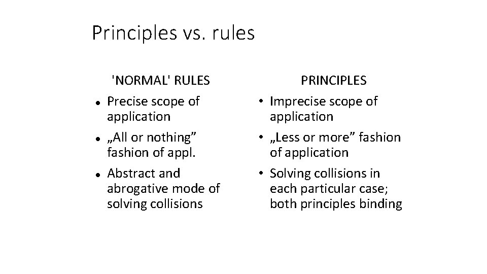 Principles vs. rules 'NORMAL' RULES Precise scope of application „All or nothing” fashion of Principles vs. rules 'NORMAL' RULES Precise scope of application „All or nothing” fashion of