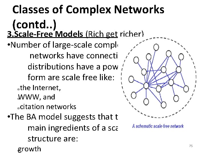 Classes of Complex Networks (contd. . ) 3. Scale-Free Models (Rich get richer) •