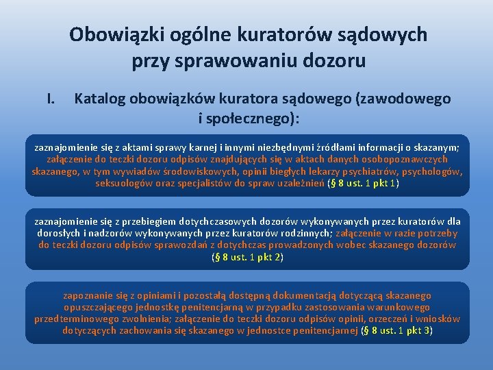 Obowiązki ogólne kuratorów sądowych przy sprawowaniu dozoru I. Katalog obowiązków kuratora sądowego (zawodowego i