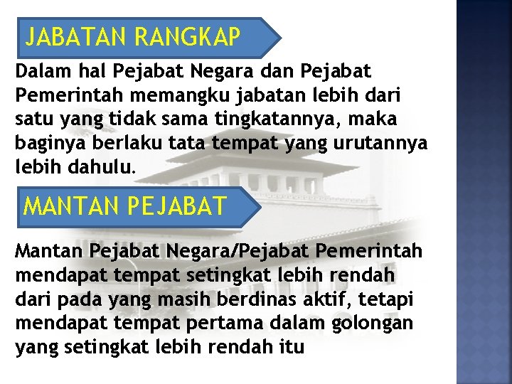 JABATAN RANGKAP Dalam hal Pejabat Negara dan Pejabat Pemerintah memangku jabatan lebih dari satu