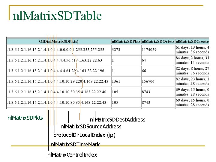 nl. Matrix. SDTable nl. Matrix. SDPkts nl. Matrix. SDDest. Address nl. Matrix. SDSource. Address