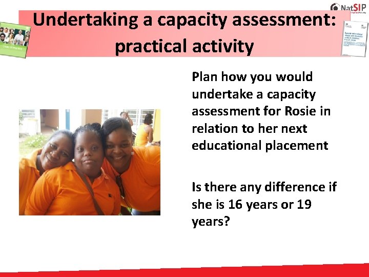 Undertaking a capacity assessment: practical activity Plan how you would undertake a capacity assessment