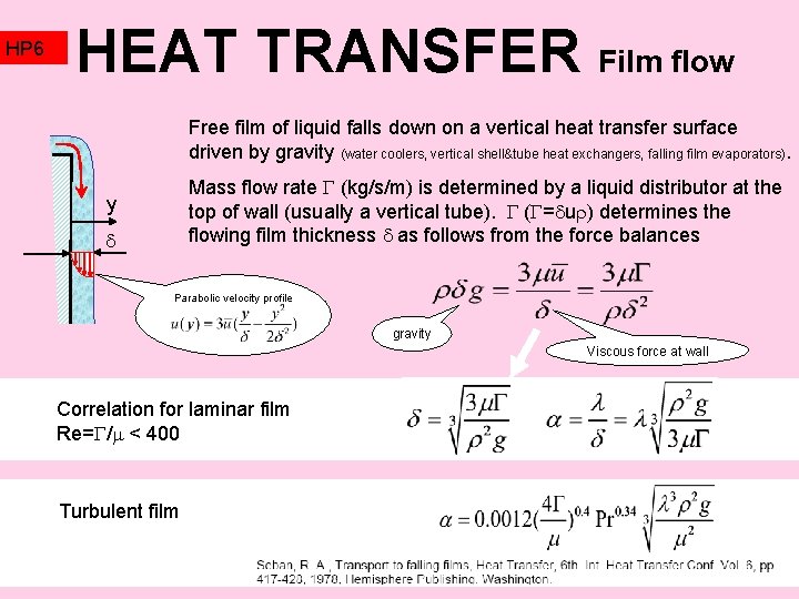 HP 6 HEAT TRANSFER Film flow Free film of liquid falls down on a