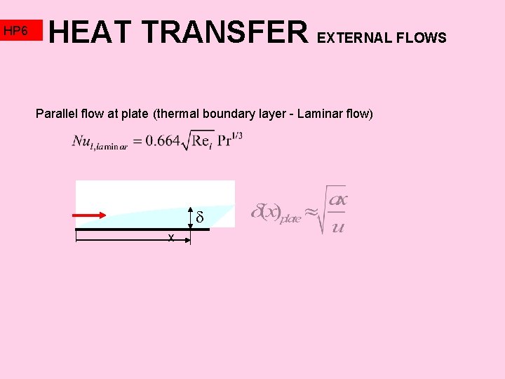 HP 6 HEAT TRANSFER EXTERNAL FLOWS Parallel flow at plate (thermal boundary layer -