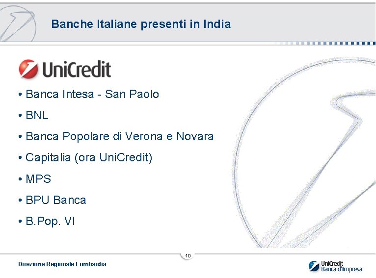 Banche Italiane presenti in India • Banca Intesa - San Paolo • BNL •