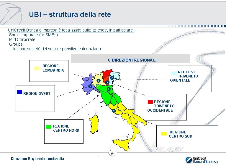 UBI – struttura della rete Uni. Credit Banca d’Impresa è focalizzata sulle aziende, in
