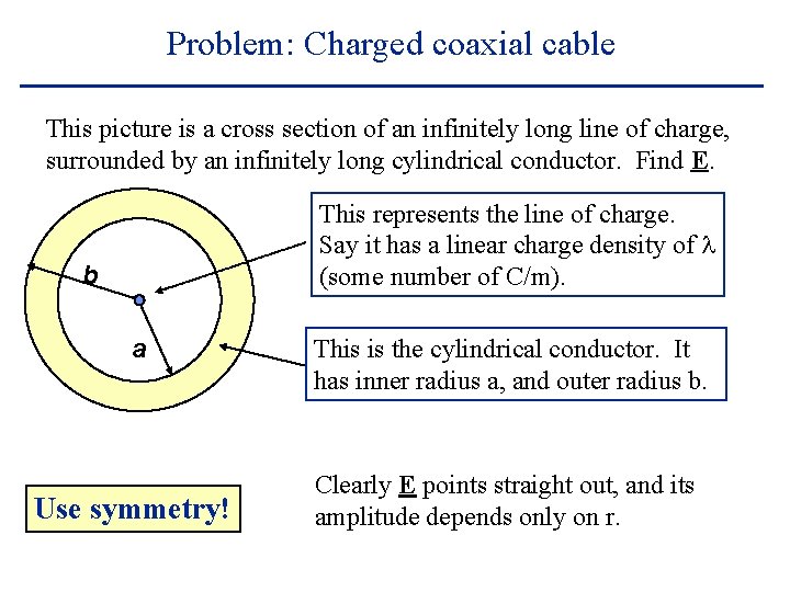 Problem: Charged coaxial cable This picture is a cross section of an infinitely long