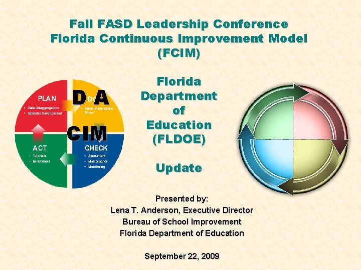 Fall FASD Leadership Conference Florida Continuous Improvement Model (FCIM) DA CIM Florida Department of