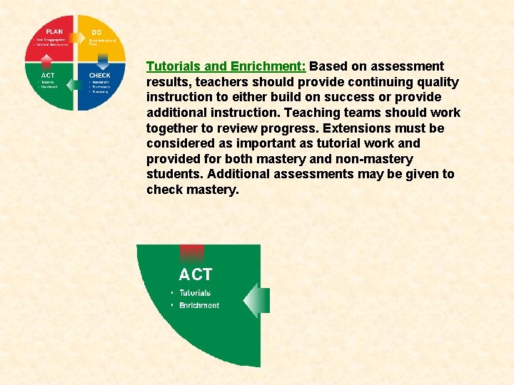 Tutorials and Enrichment: Based on assessment results, teachers should provide continuing quality instruction to