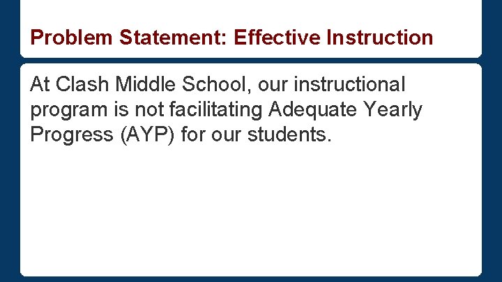 Problem Statement: Effective Instruction At Clash Middle School, our instructional program is not facilitating